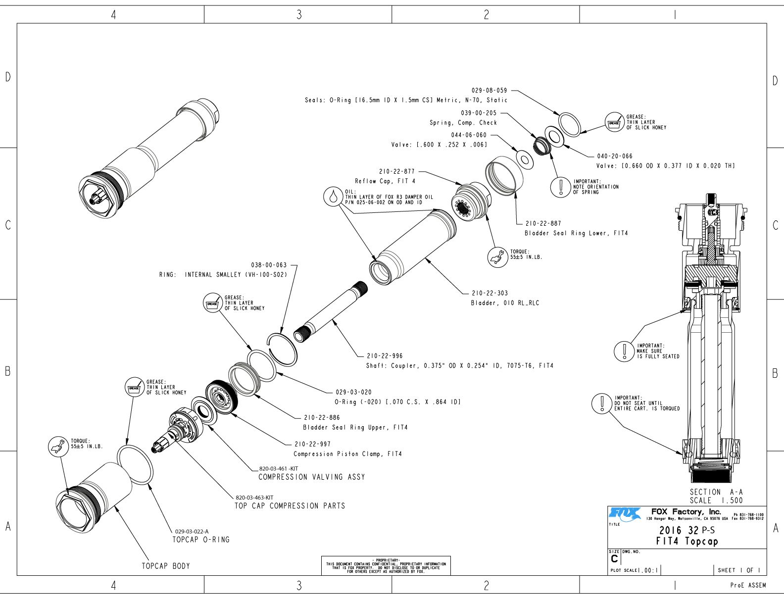 Fox Racing Shox 32/34 CTD Trail Adjust Compression Adjuster Pt# 210-22-585